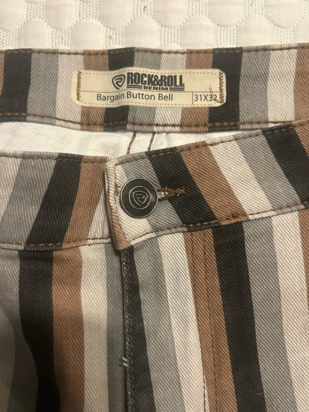Rock & Roll Denim Women’s Striped Wide Leg Jeans - Brown/Gray/White